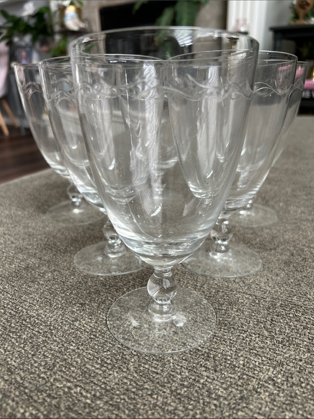 Clear Crystal Stemmed Water Goblets - Set of 6